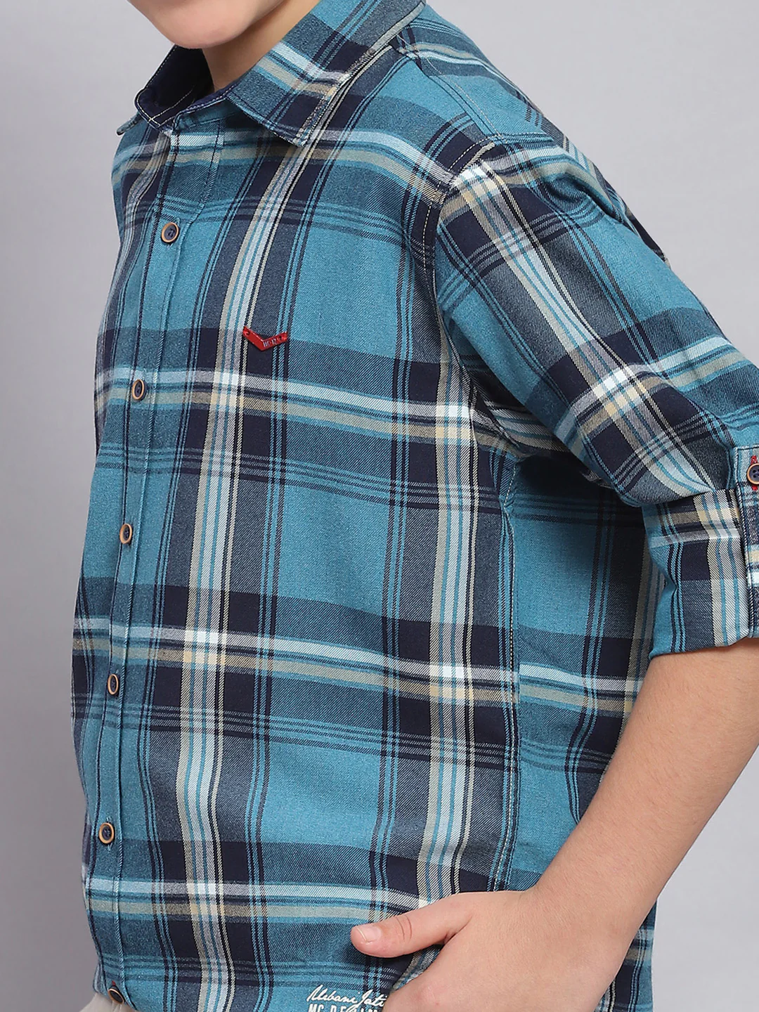 Boys Blue Check Spread Collar Full Sleeve Shirts - Image 6