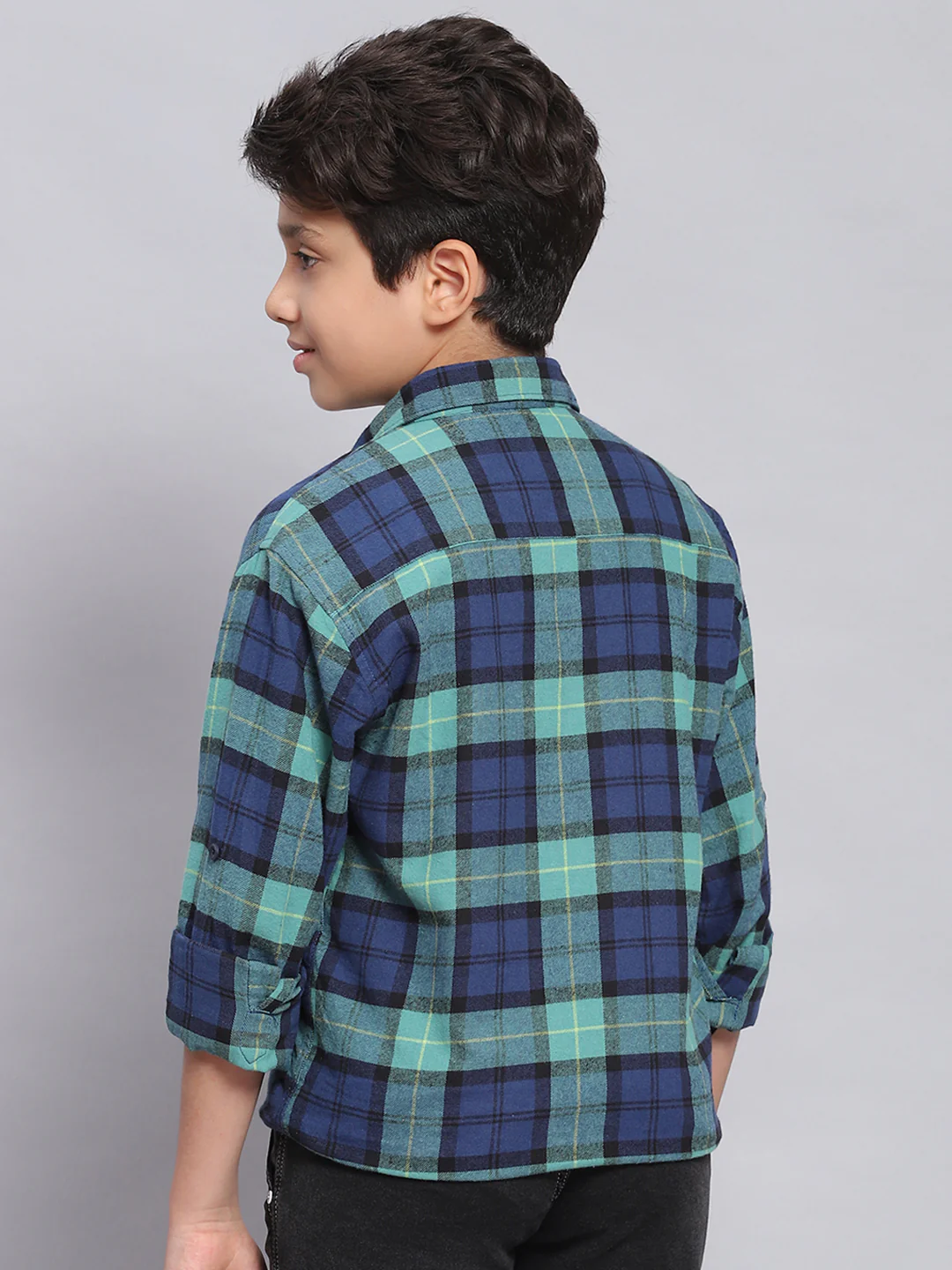Boys Blue Check Spread Collar Full Sleeve Shirts - Image 5