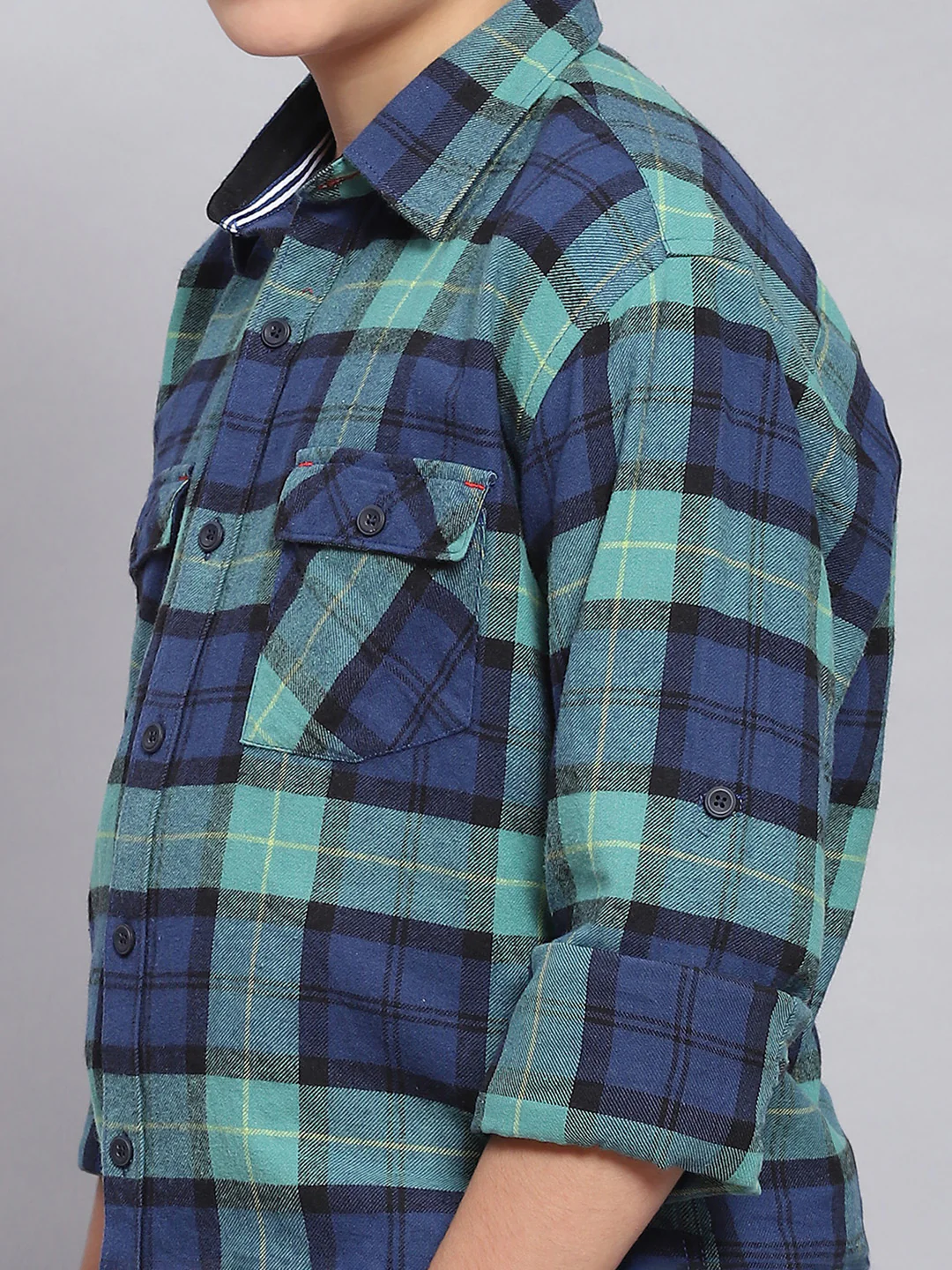 Boys Blue Check Spread Collar Full Sleeve Shirts - Image 6