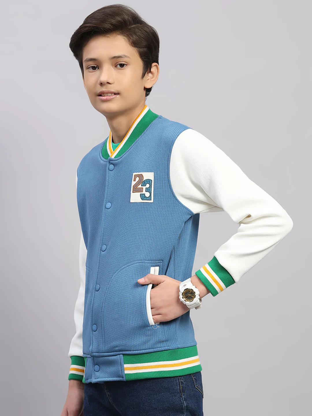 Boys Blue Embroidered Round Neck Full Sleeve Sweatshirt - Image 3