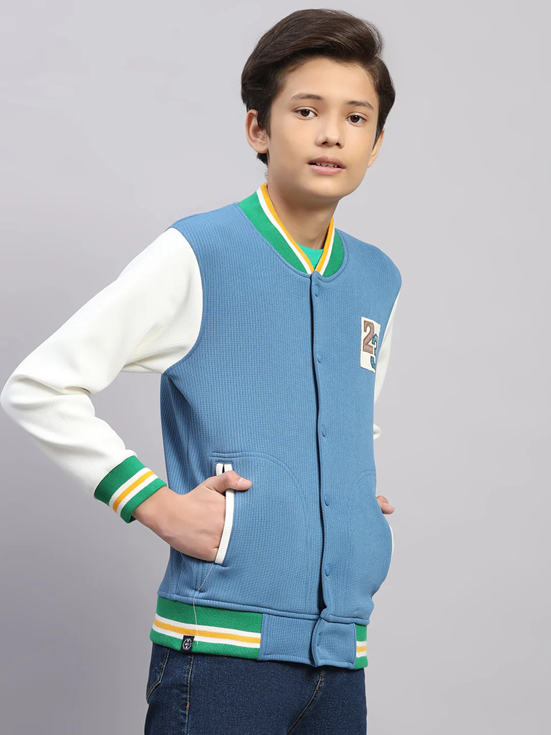 Boys Blue Embroidered Round Neck Full Sleeve Sweatshirt - Image 4