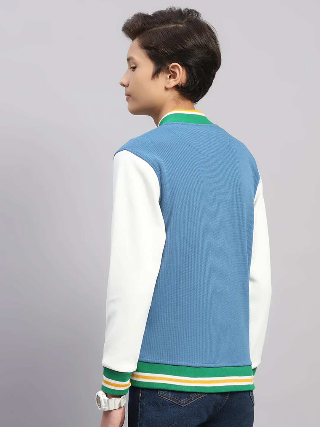 Boys Blue Embroidered Round Neck Full Sleeve Sweatshirt - Image 5