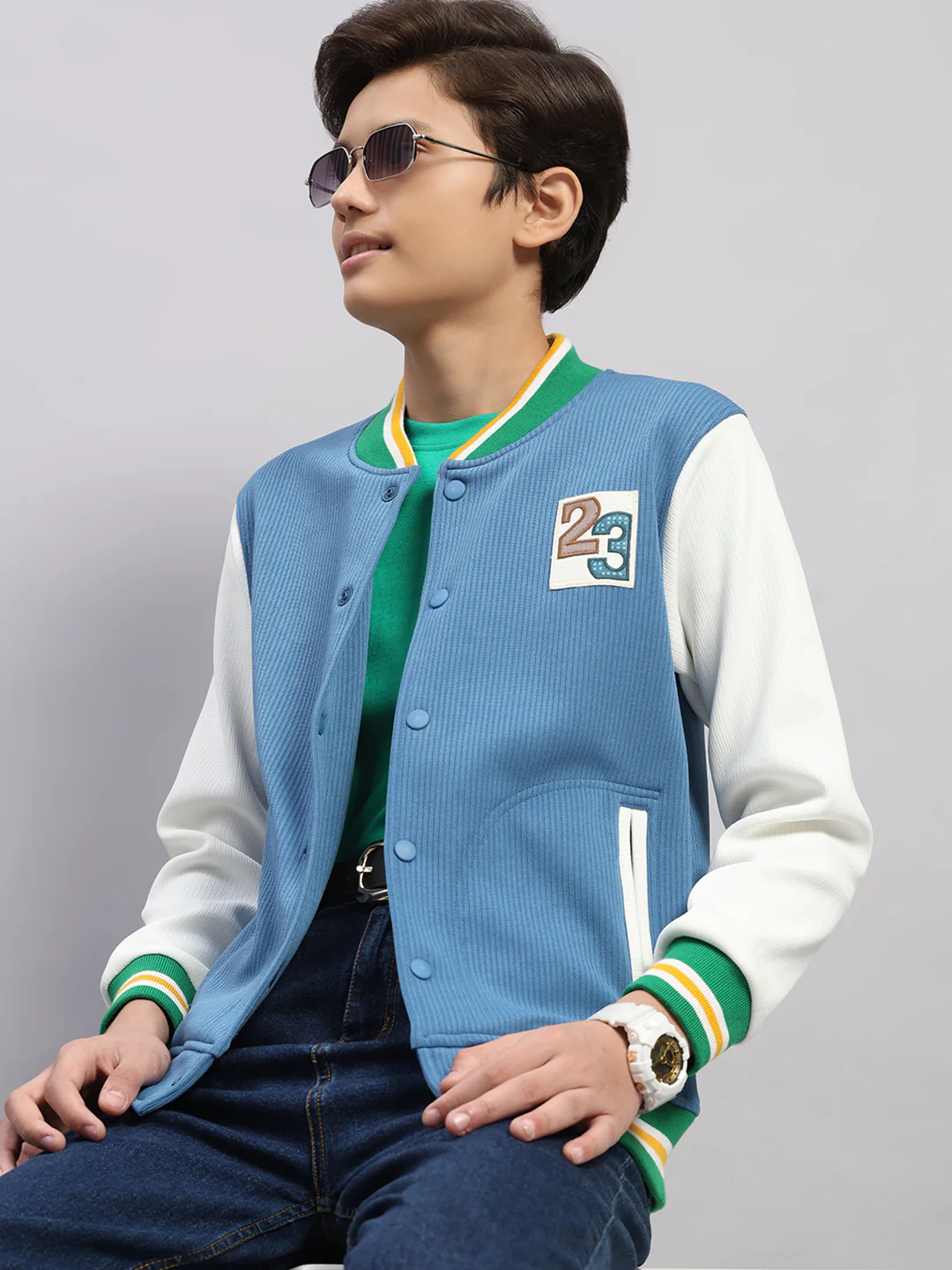 Boys Blue Embroidered Round Neck Full Sleeve Sweatshirt - Image 6