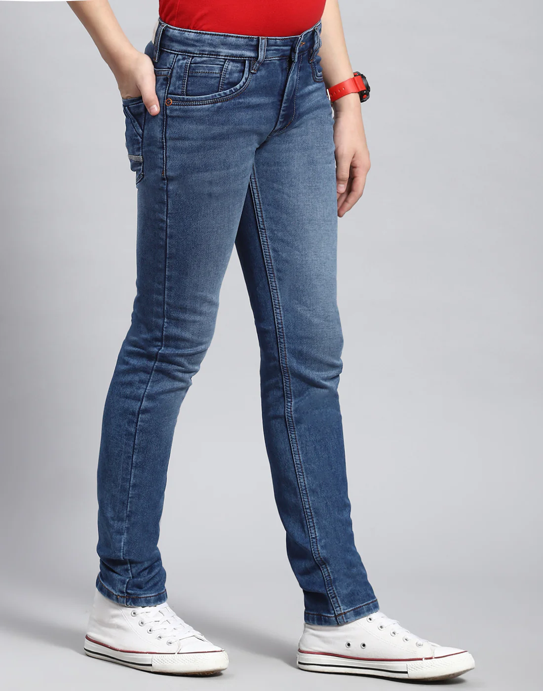 Boys Blue Light Wash Slim Fit Denim - Image 4