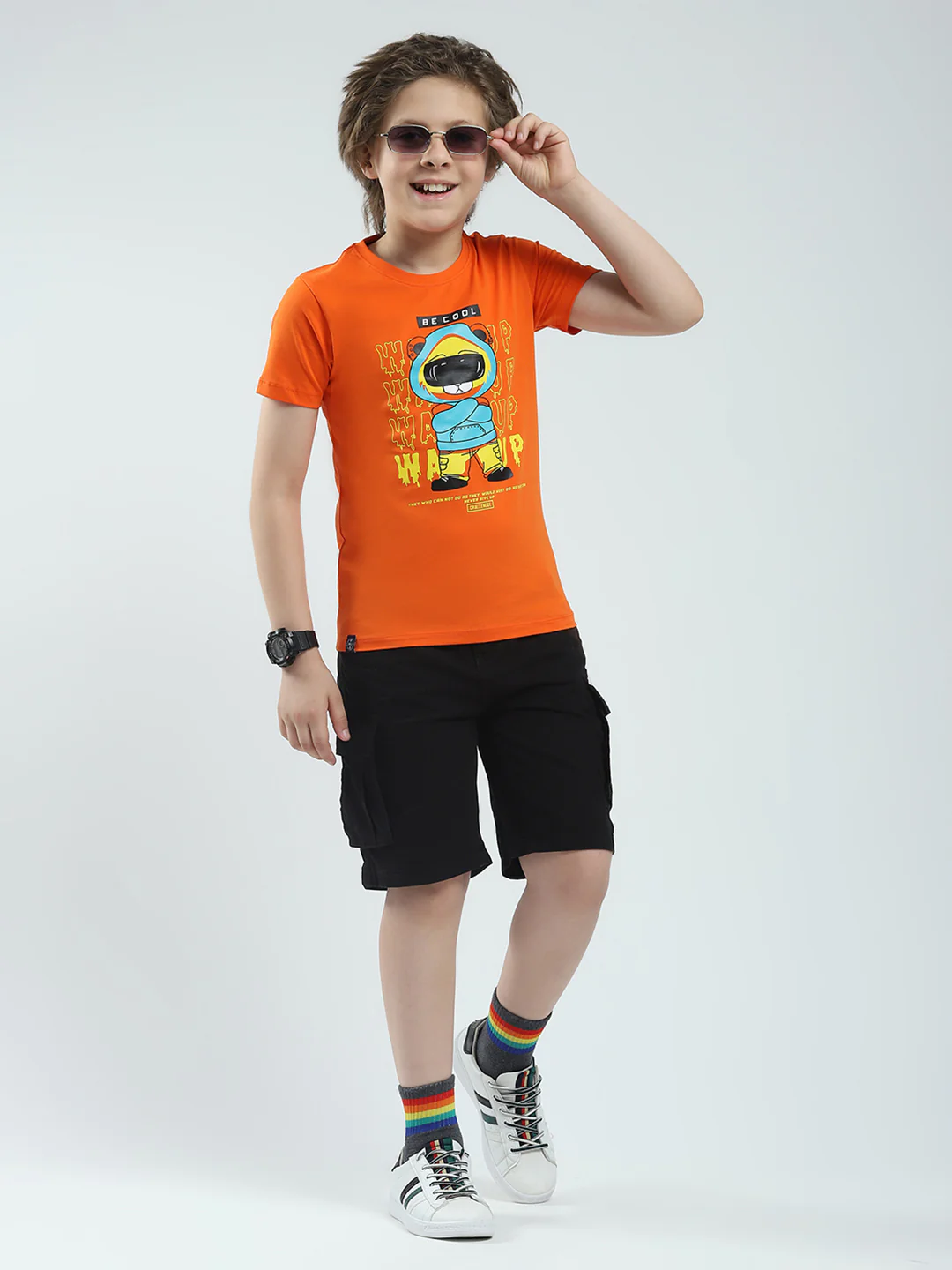 Boys Blue & Orange Printed Round Neck Half Sleeve T-Shirt (Pack of 2) - Image 2