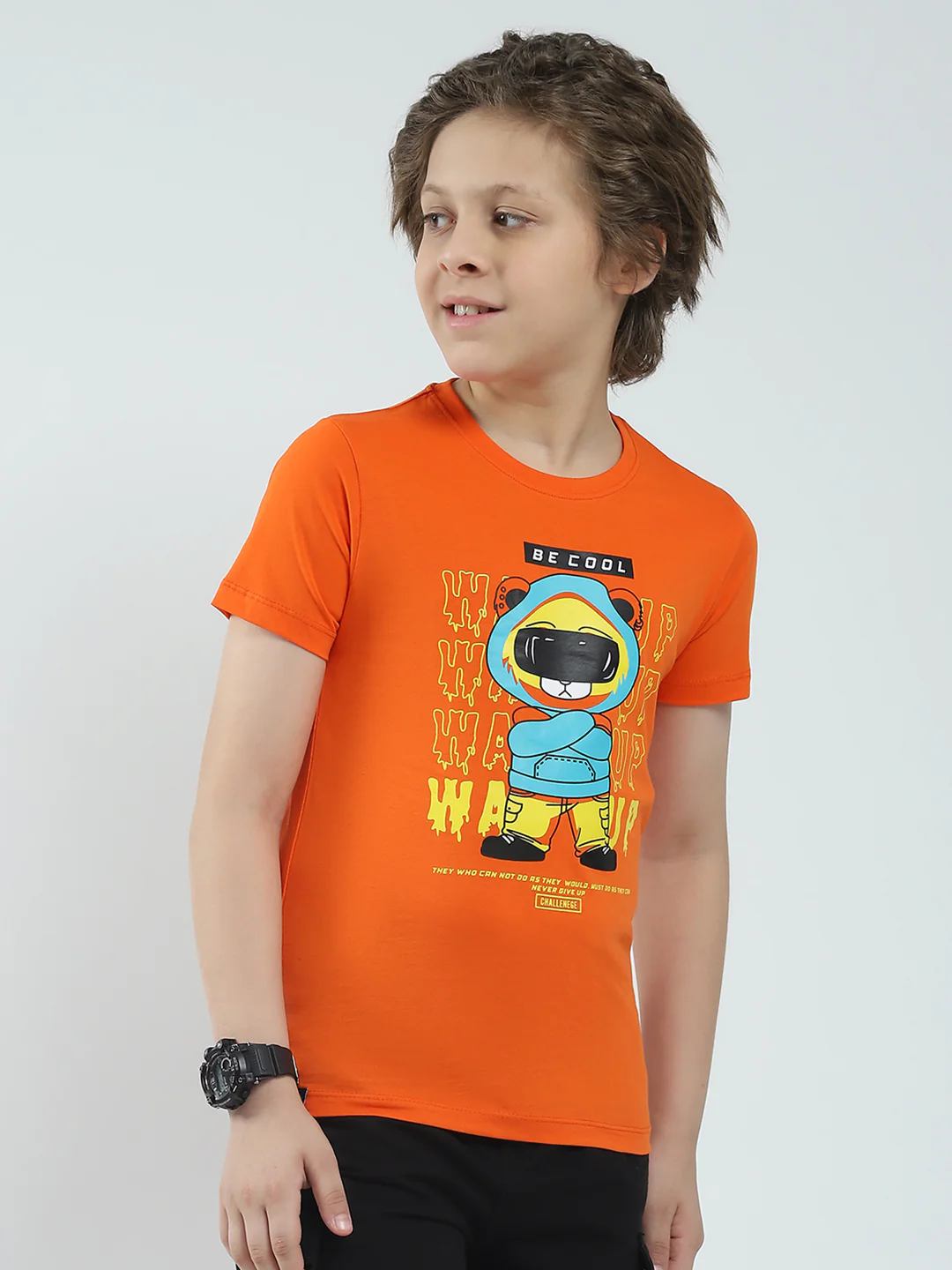 Boys Blue & Orange Printed Round Neck Half Sleeve T-Shirt (Pack of 2) - Image 5