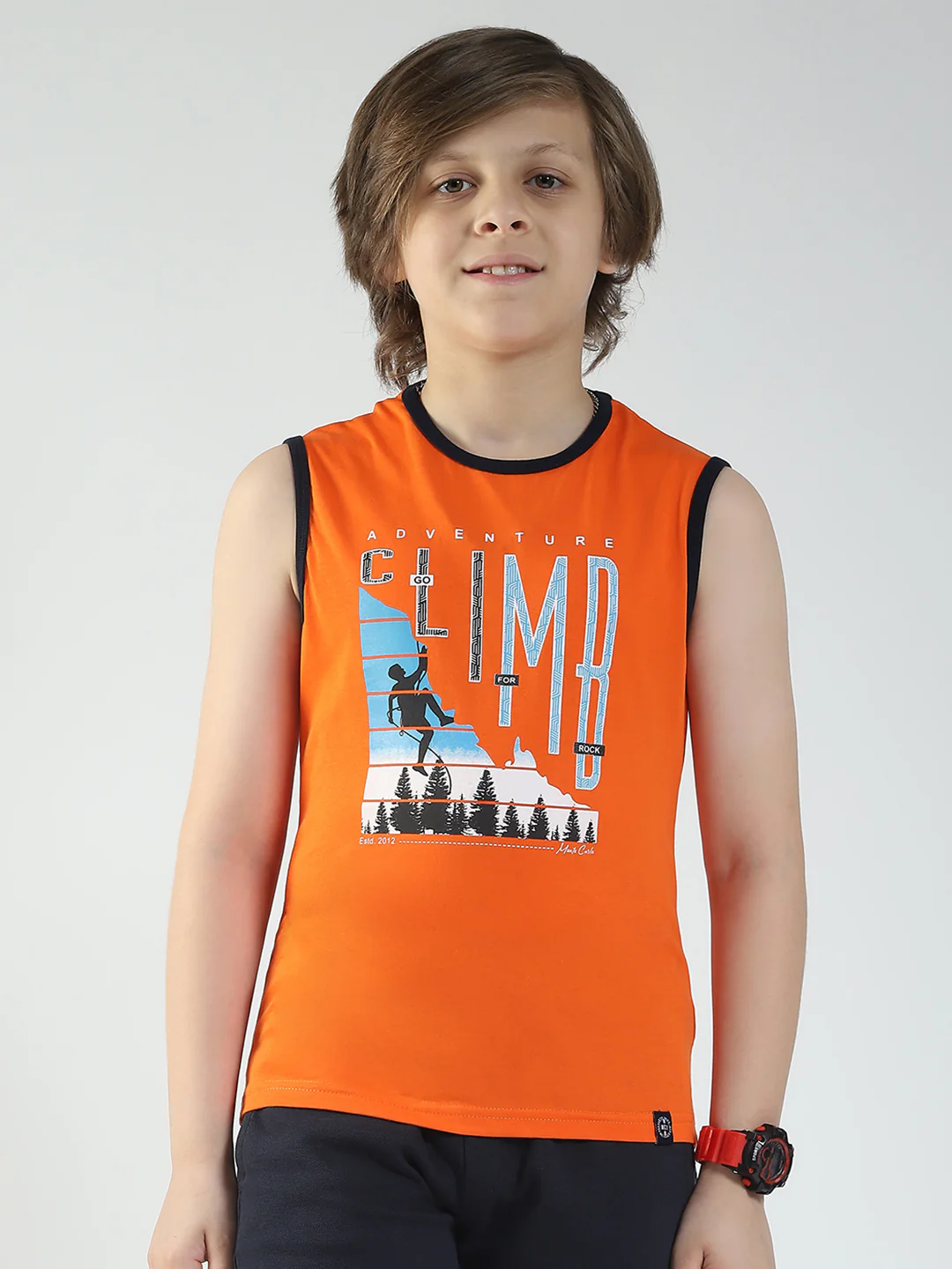 Boys Blue & Orange Printed Round Neck Sleeveless T-Shirt (Pack of 2) - Image 3