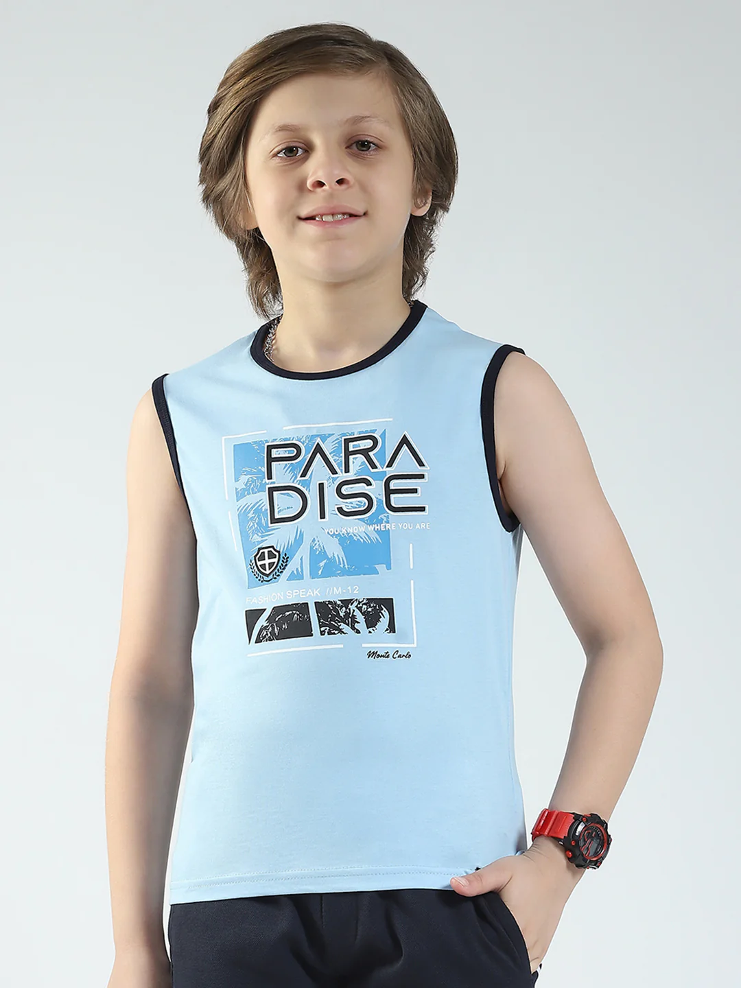 Boys Blue & Orange Printed Round Neck Sleeveless T-Shirt (Pack of 2) - Image 7
