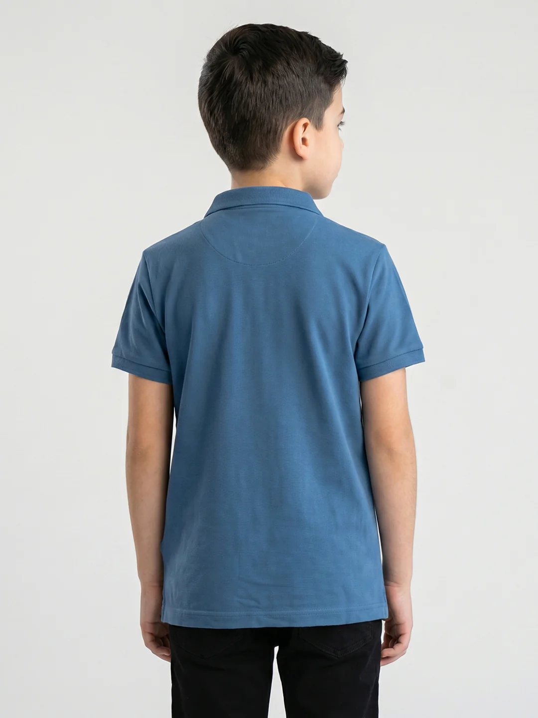 Boys Blue Printed Band Collar Half Sleeve T-Shirt - Image 4