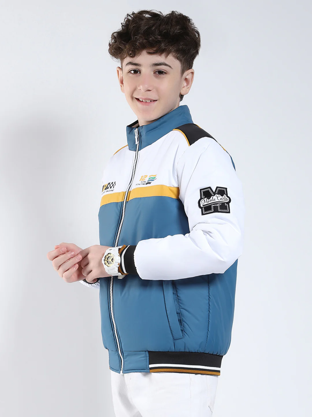 Boys Blue Printed Collar Full Sleeve Boys Jacket - Image 3