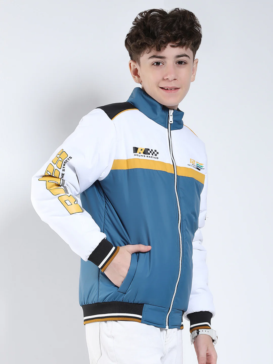 Boys Blue Printed Collar Full Sleeve Boys Jacket - Image 4