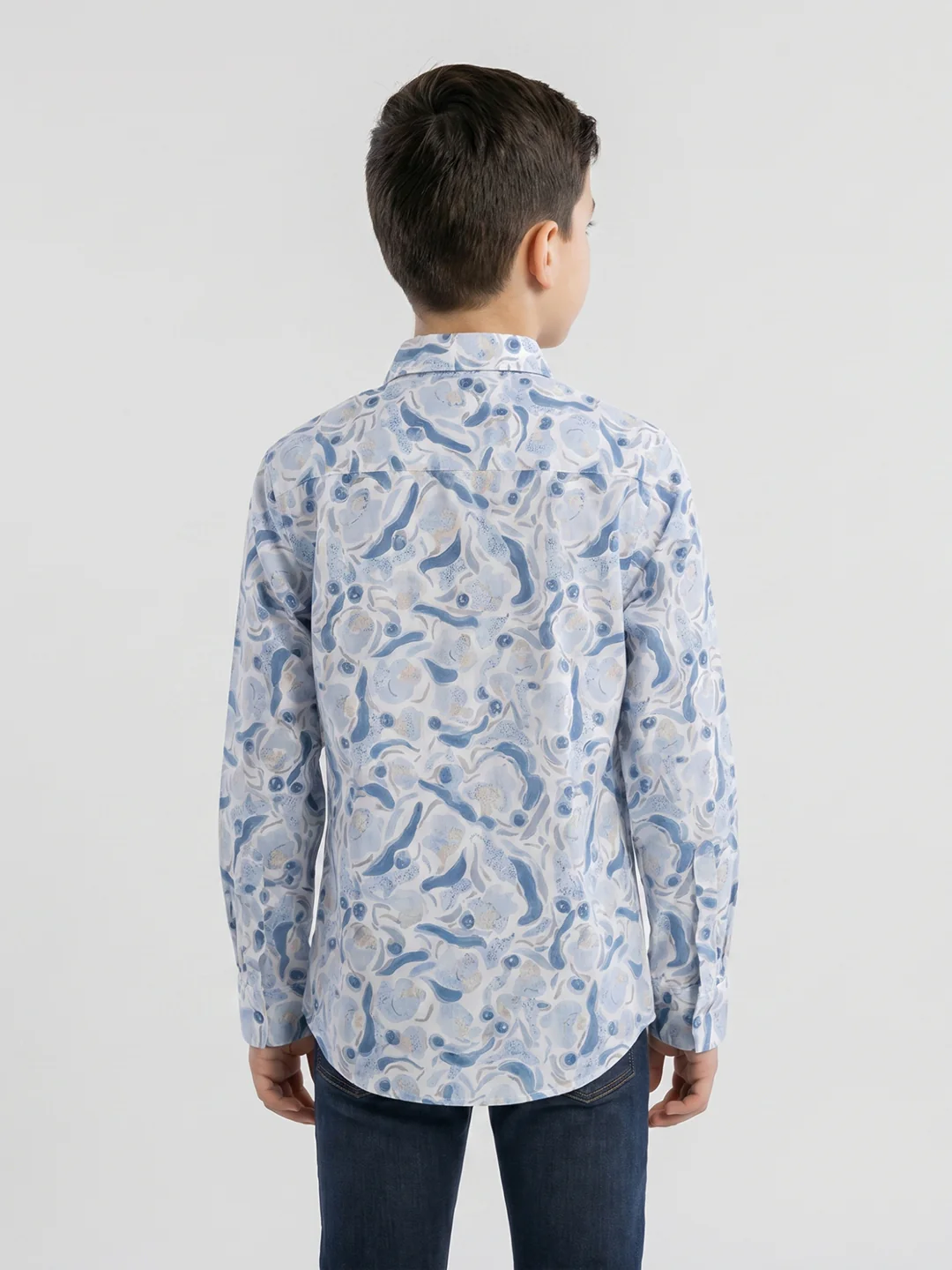 Boys Blue Printed Collar Full Sleeve Shirt - Image 4
