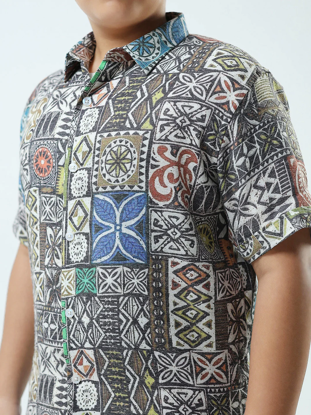 Boys Blue Printed Collar Half Sleeve 3 Pcs Cords Set - Image 8