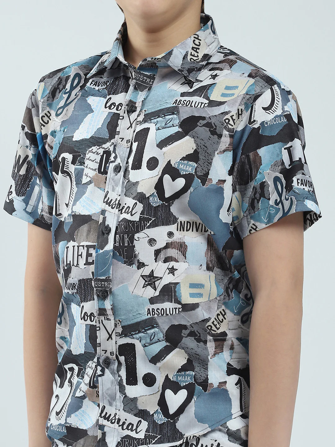 Boys Blue Printed Collar Half Sleeve Bermuda Set - Image 7