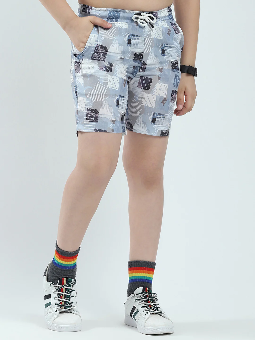 Boys Blue Printed Collar Half Sleeve Bermuda Set - Image 8