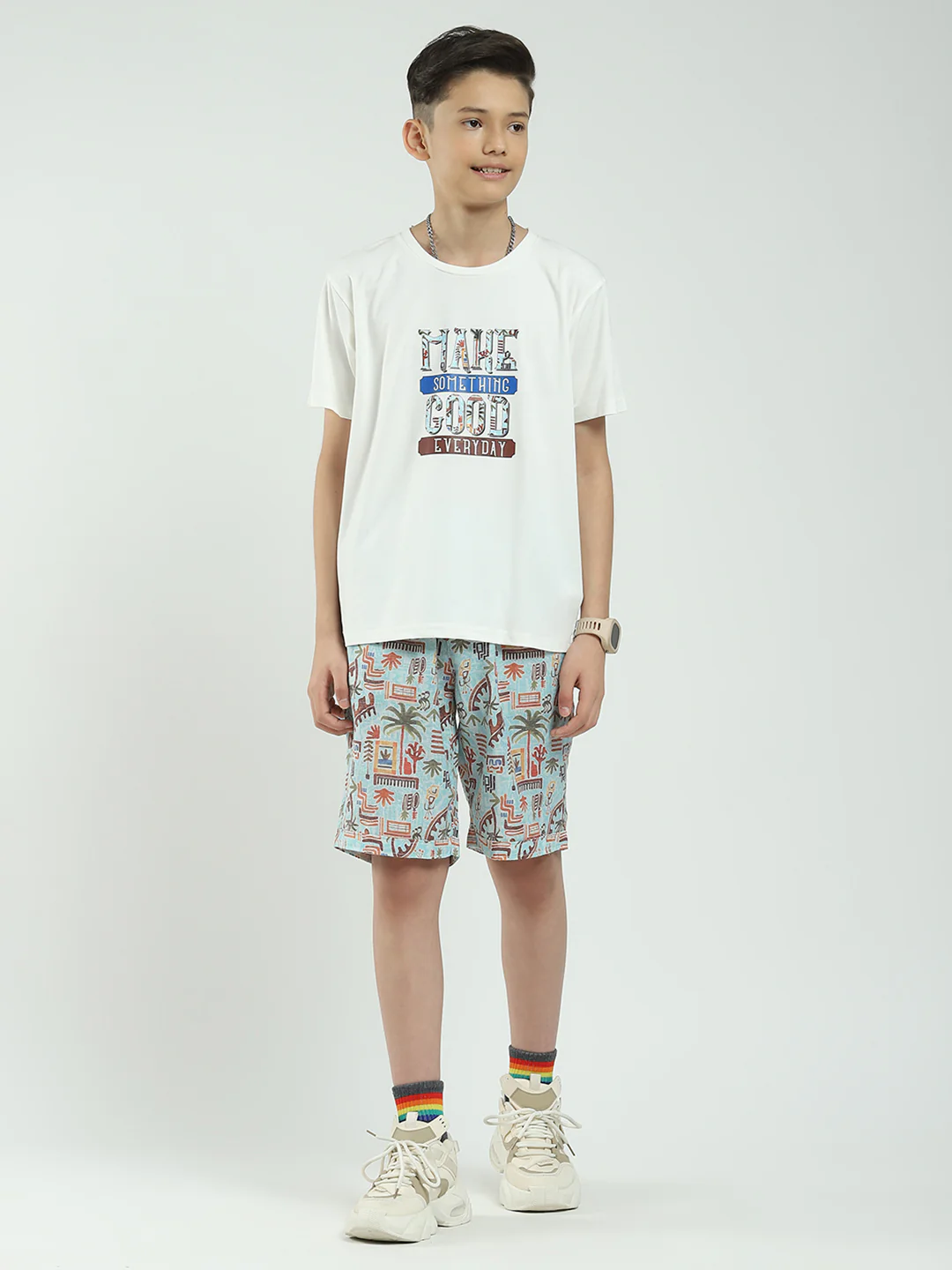 Boys Blue Printed Collar Half Sleeve Cords Set - Image 7
