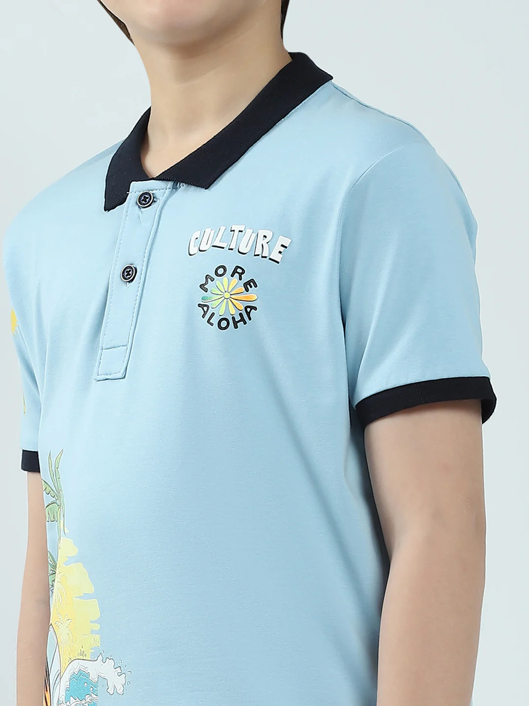 Boys Blue Printed Collar Half Sleeve T-Shirt - Image 6