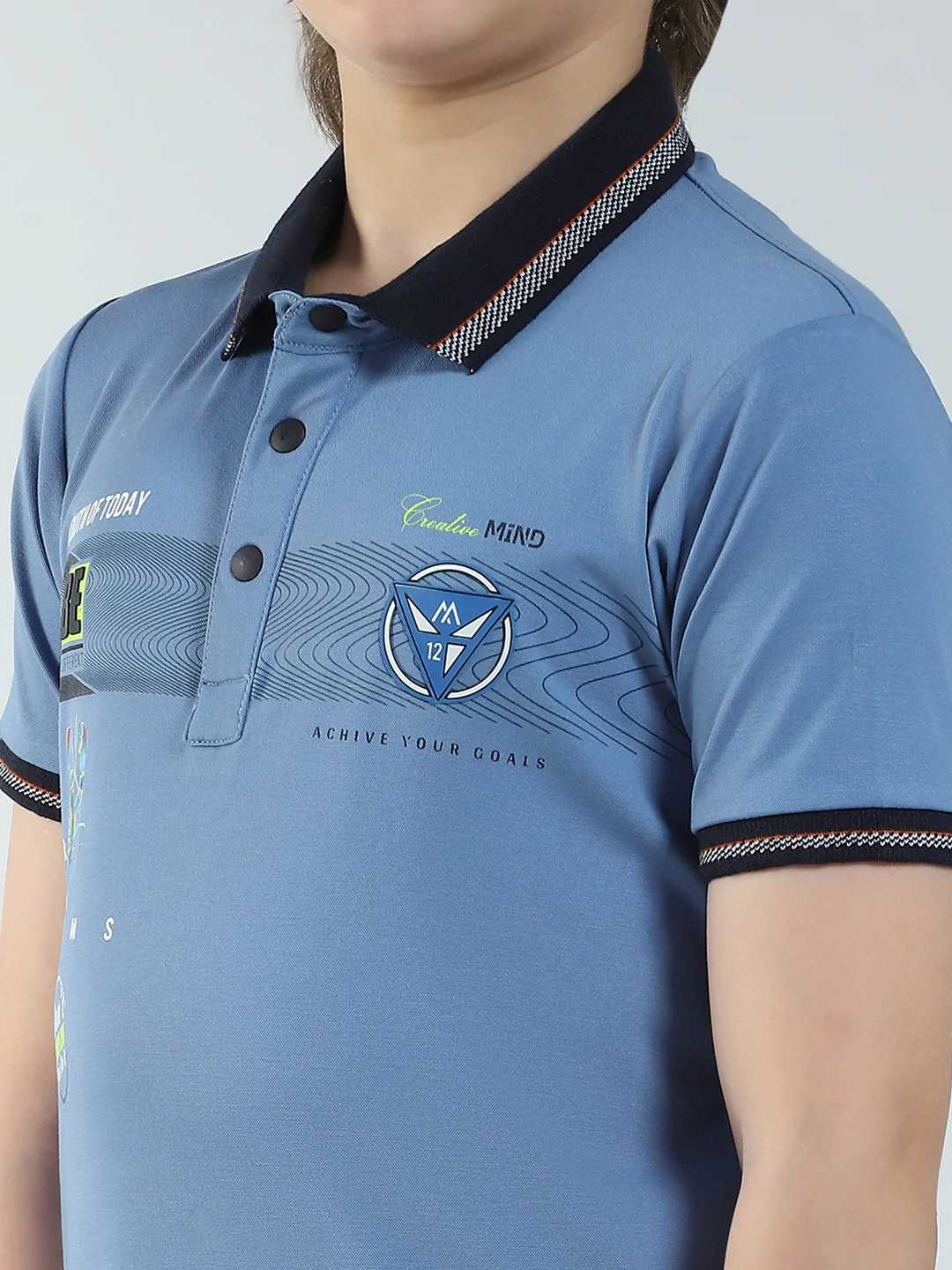 Boys Blue Printed Collar Half Sleeve T-Shirt - Image 6