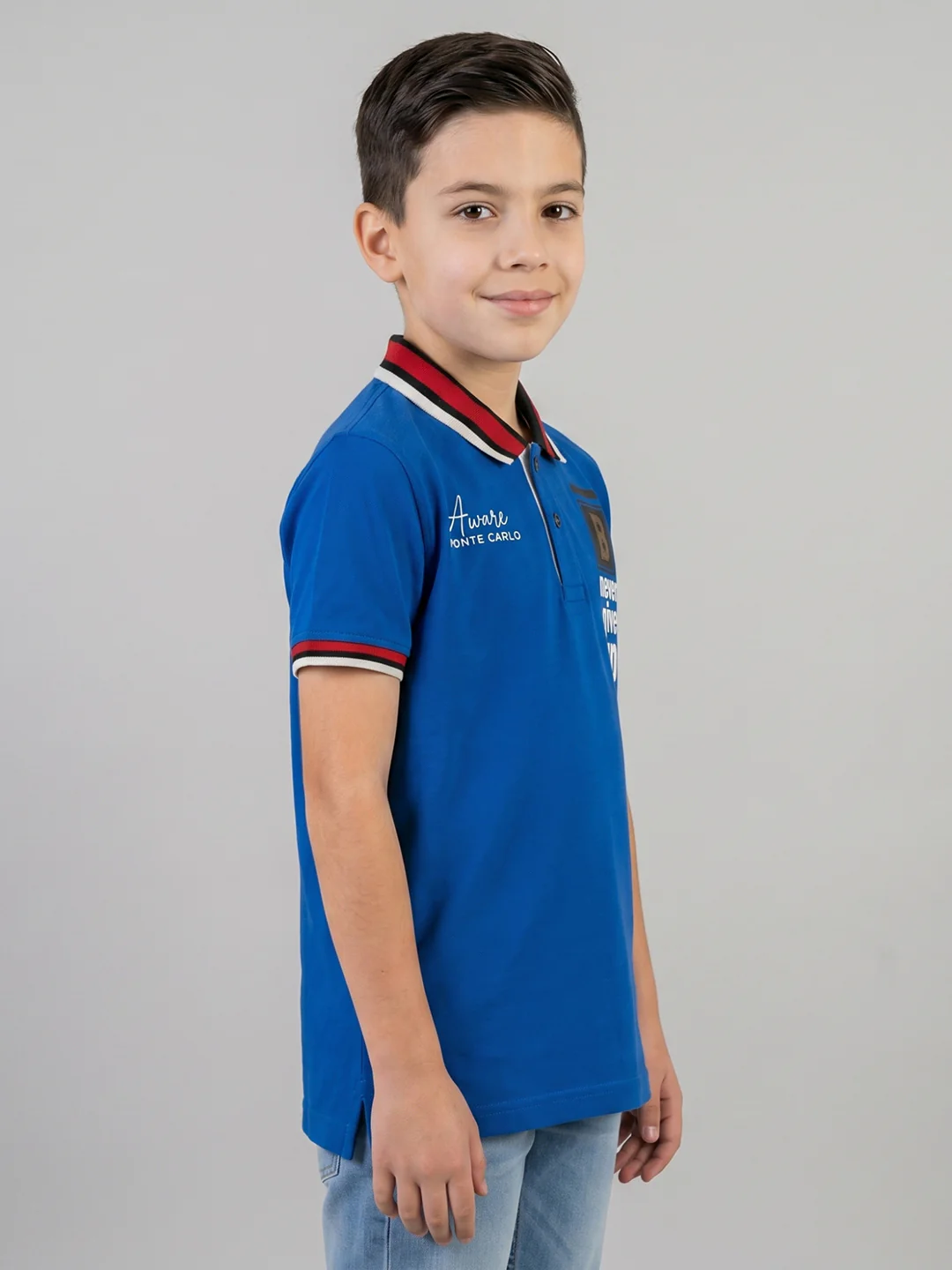 Boys Blue Printed Collar Half Sleeve T-Shirt - Image 2