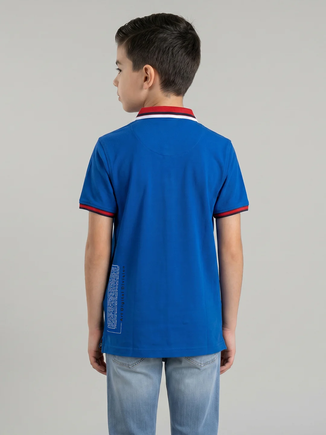 Boys Blue Printed Collar Half Sleeve T-Shirt - Image 4