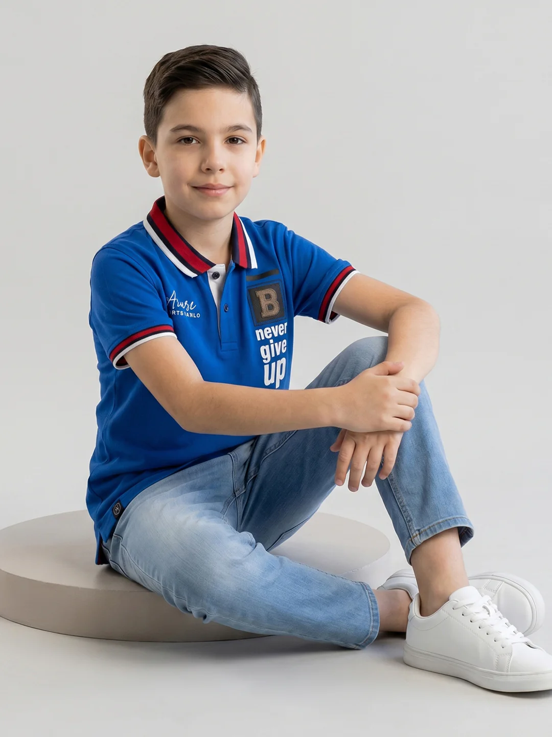 Boys Blue Printed Collar Half Sleeve T-Shirt - Image 5