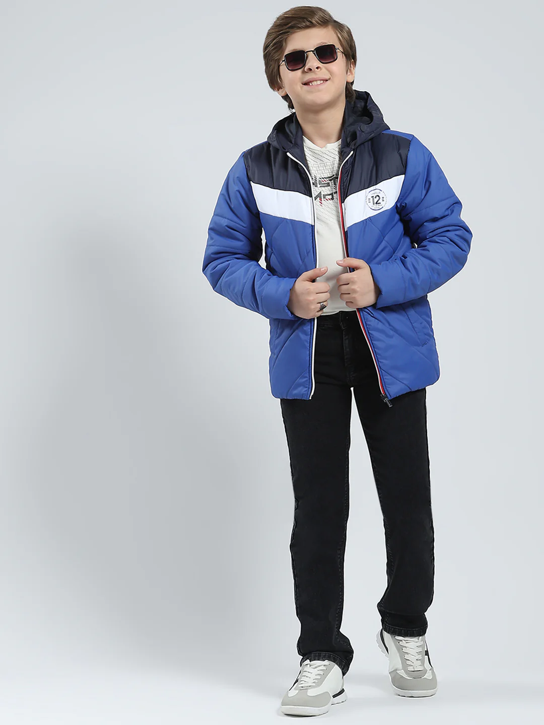 Boys Blue Printed Hooded Full Sleeve Jacket - Image 2