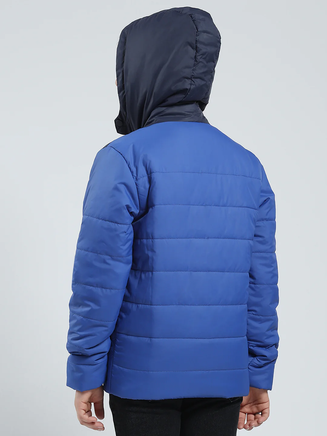 Boys Blue Printed Hooded Full Sleeve Jacket - Image 5