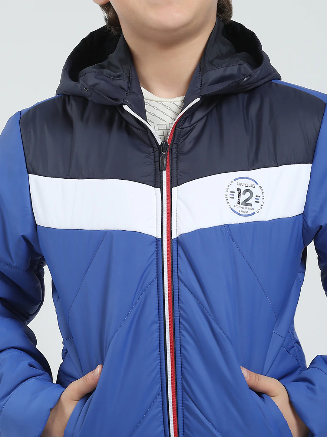 Boys Blue Printed Hooded Full Sleeve Jacket - Image 7