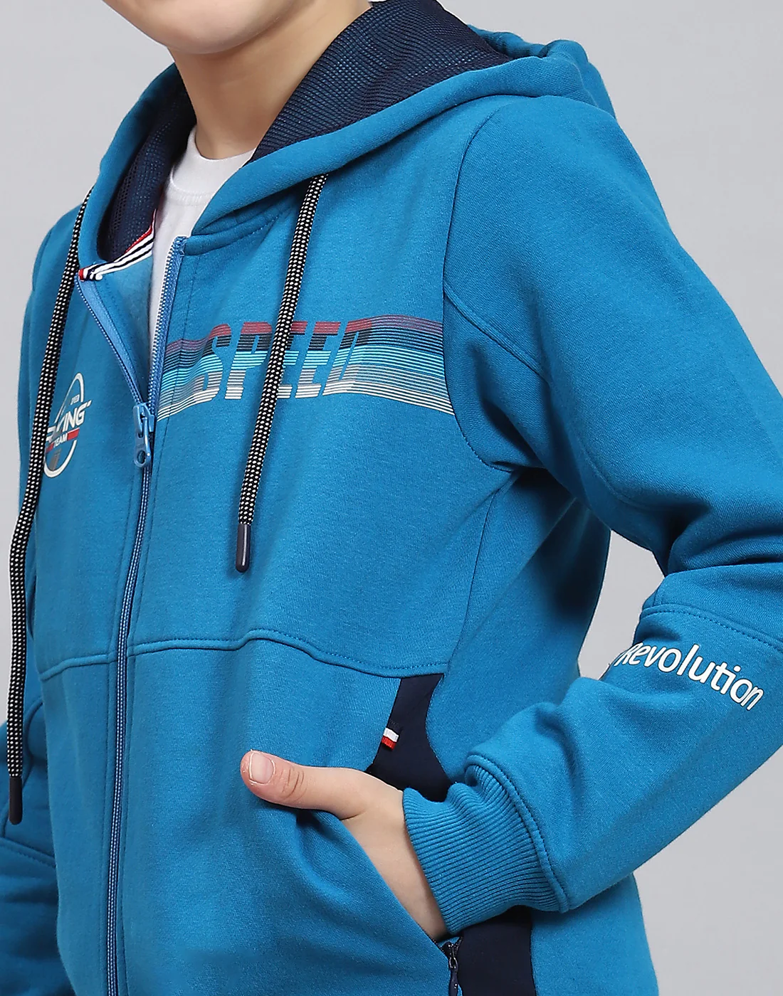 Boys Blue Printed Hooded Full Sleeve Sweatshirt - Image 7