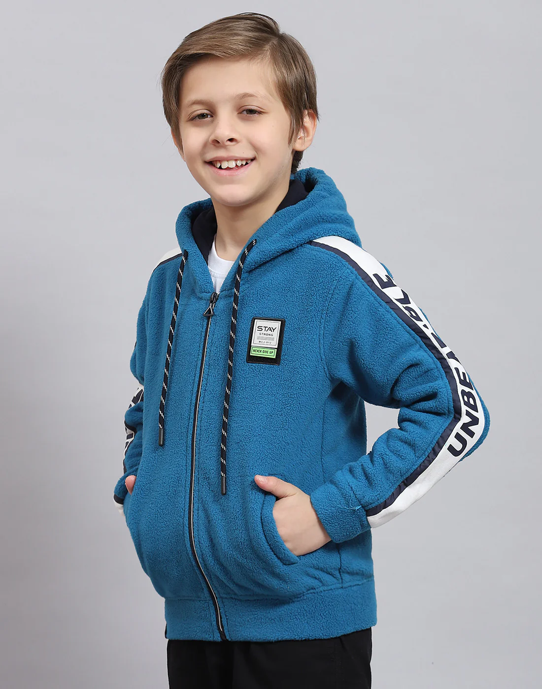 Boys Blue Printed Hooded Full Sleeve Sweatshirt - Image 3