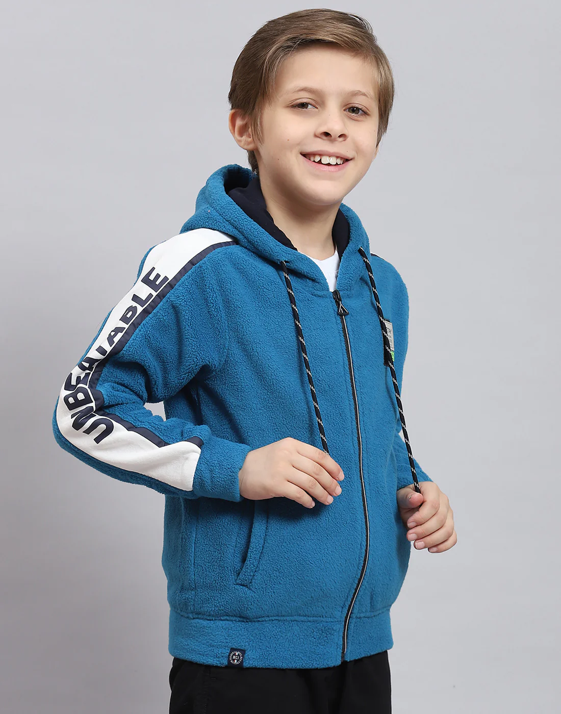Boys Blue Printed Hooded Full Sleeve Sweatshirt - Image 4