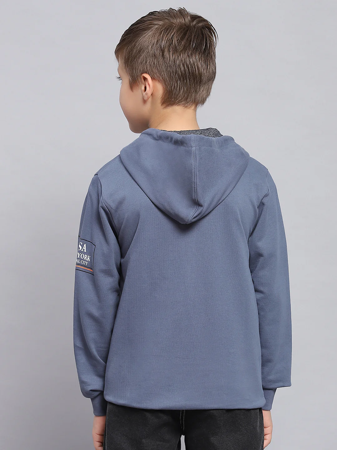 Boys Blue Printed Hooded Full Sleeve Sweatshirt - Image 5