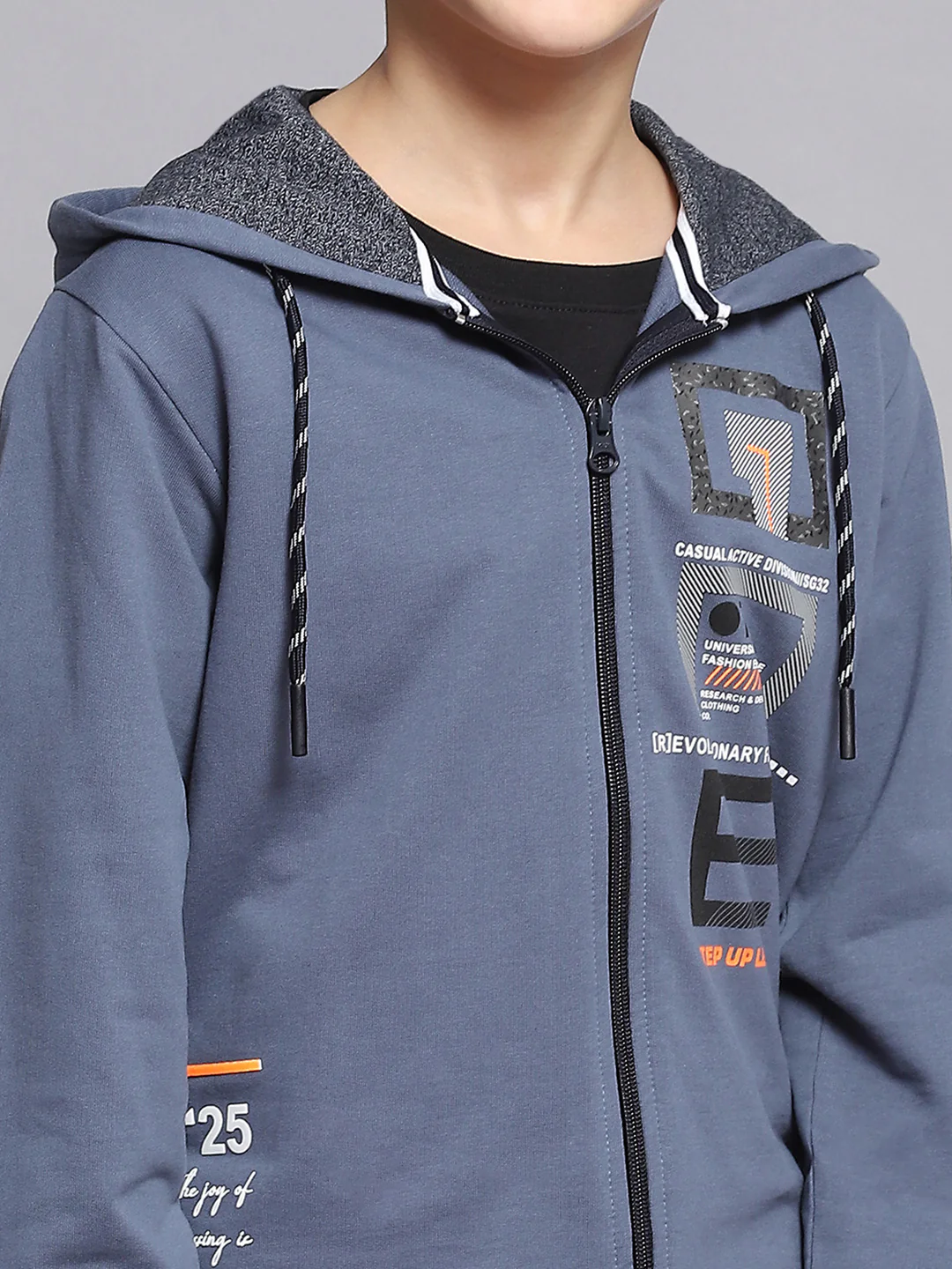 Boys Blue Printed Hooded Full Sleeve Sweatshirt - Image 6
