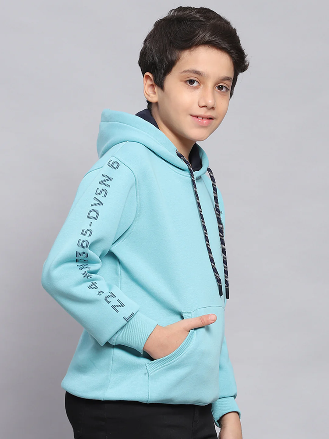 Boys Blue Printed Hooded Full Sleeve Sweatshirt - Image 4