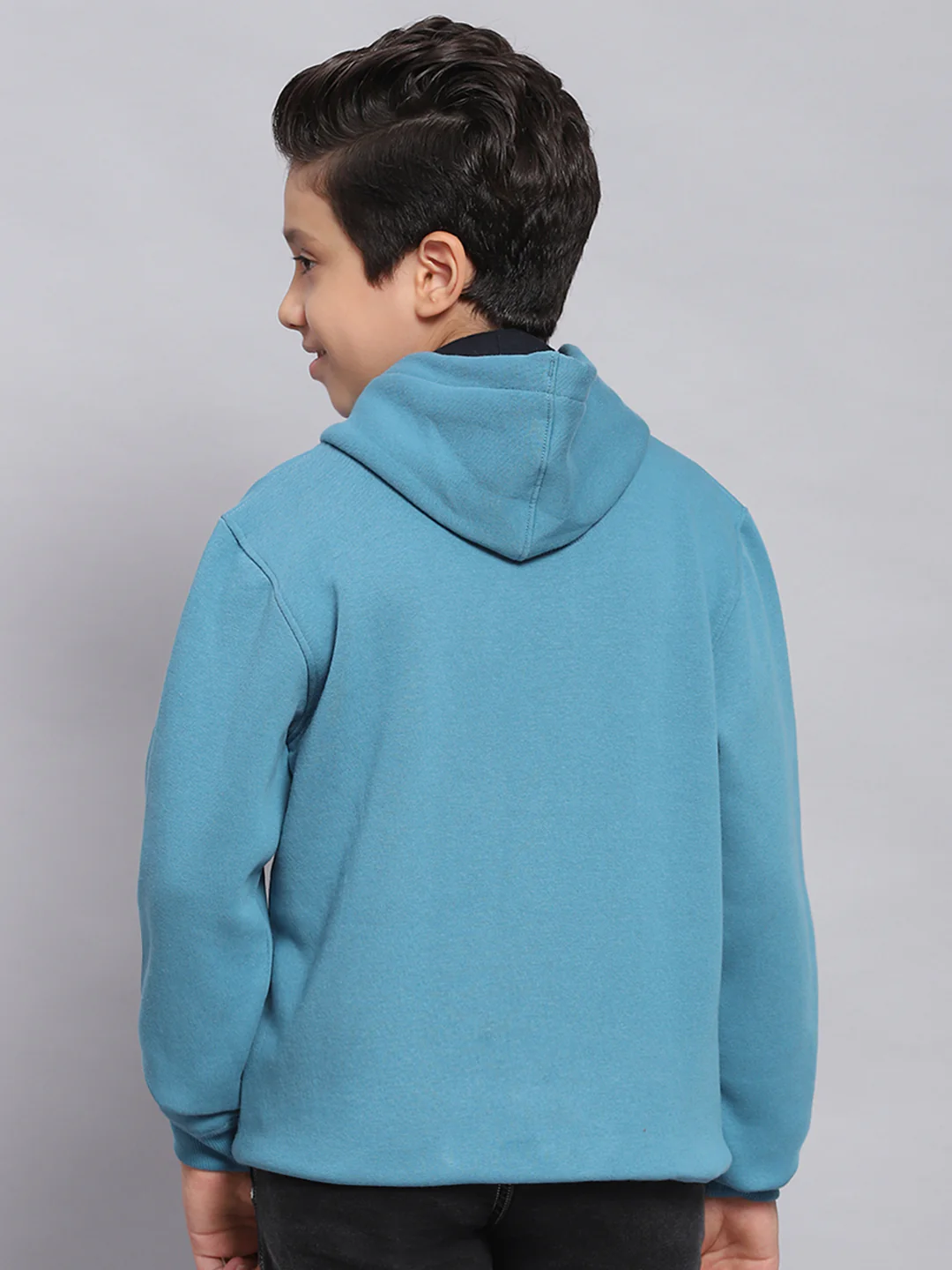 Boys Blue Printed Hooded Full Sleeve Sweatshirt - Image 5