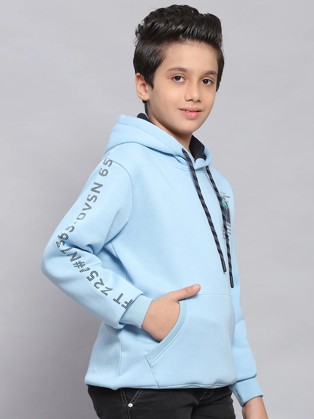Boys Blue Printed Hooded Full Sleeve Sweatshirt - Image 4