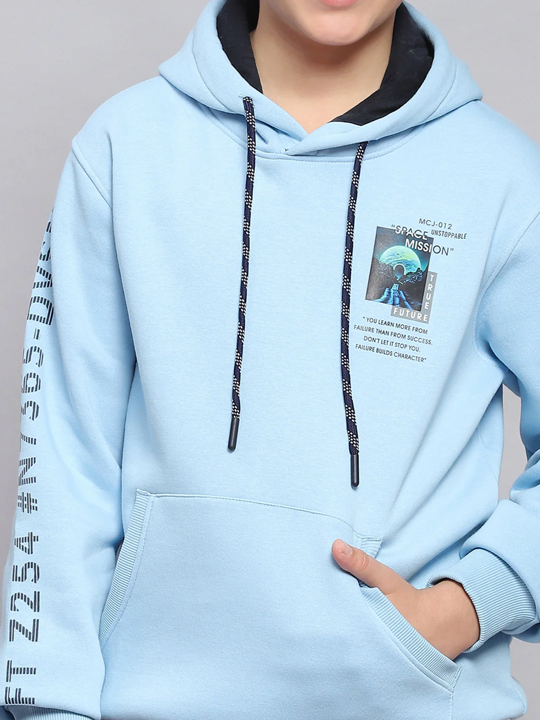 Boys Blue Printed Hooded Full Sleeve Sweatshirt - Image 6