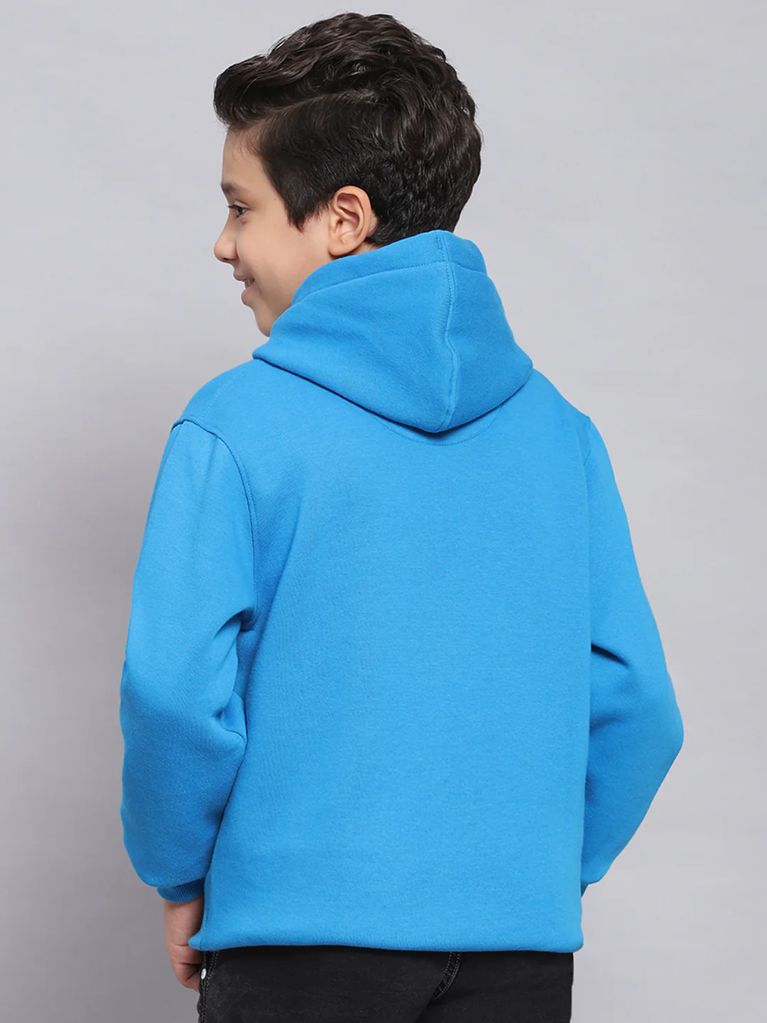 Boys Blue Printed Hooded Full Sleeve Sweatshirt - Image 5