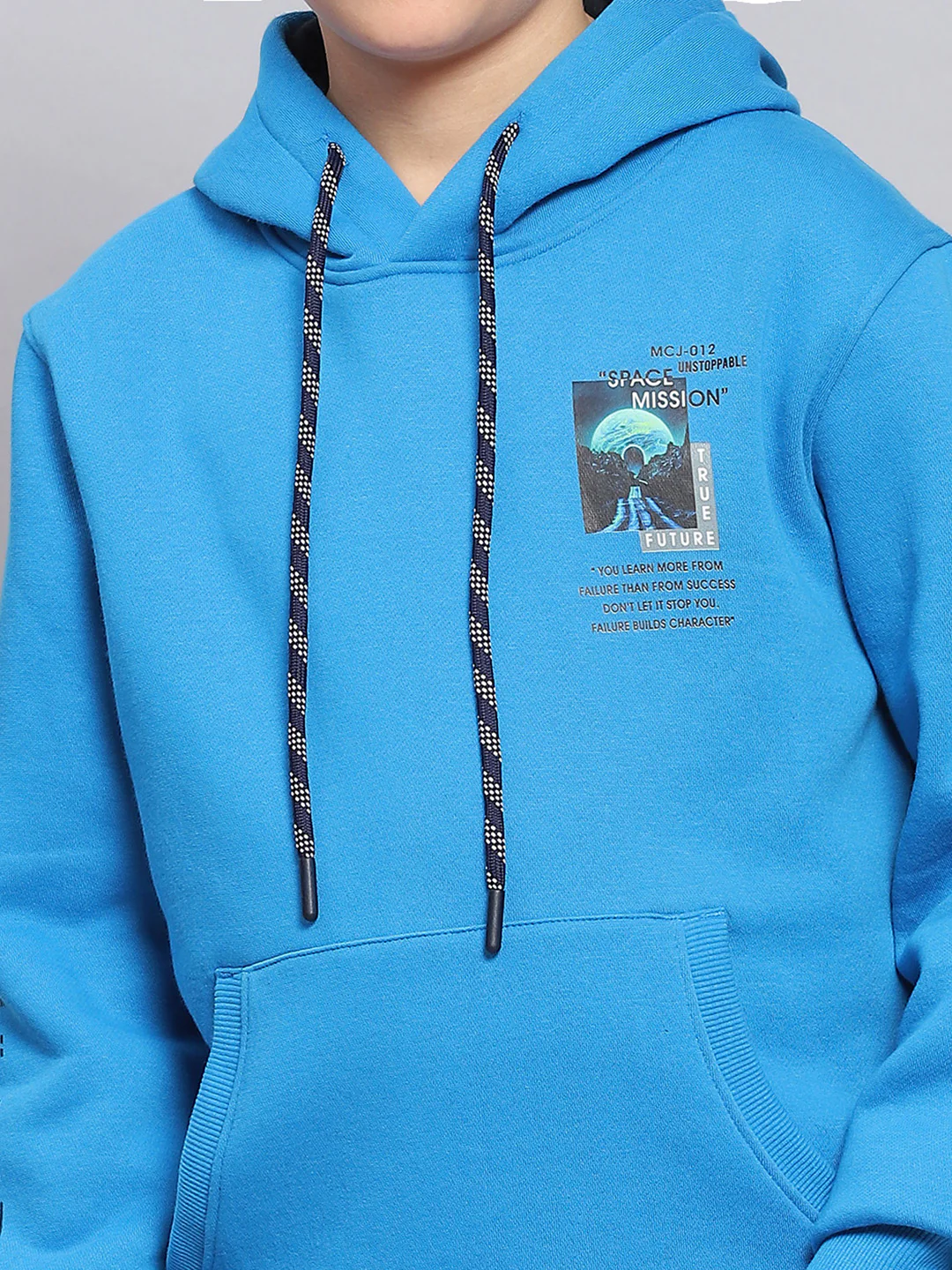 Boys Blue Printed Hooded Full Sleeve Sweatshirt - Image 6