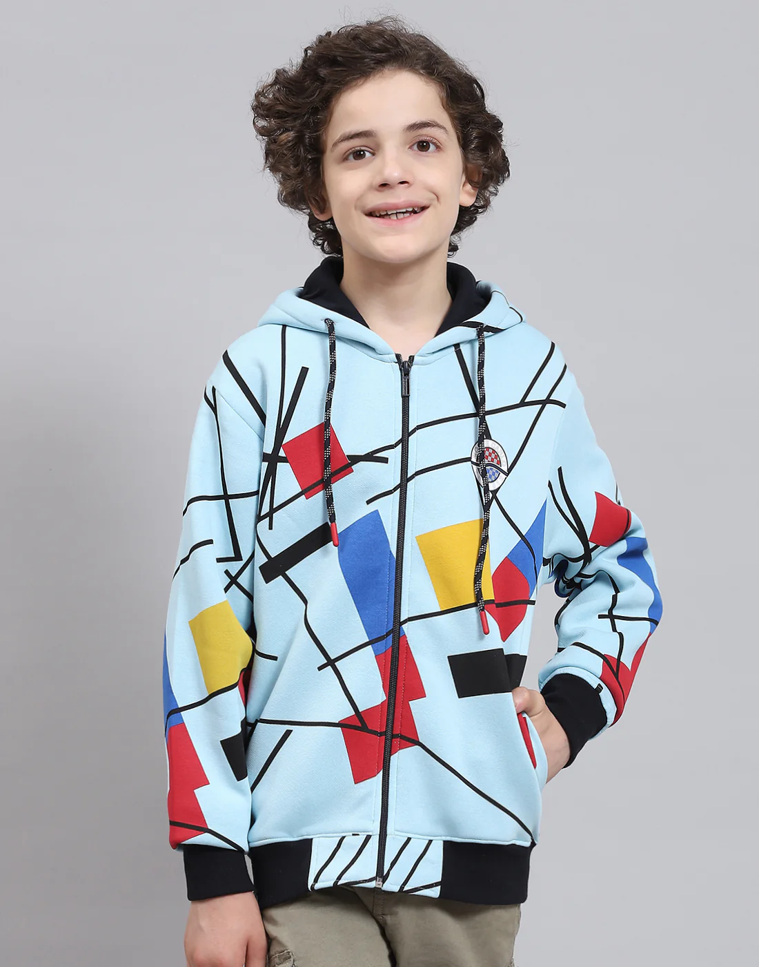 Boys Blue Printed Hooded Full Sleeve Sweatshirt - Image 2