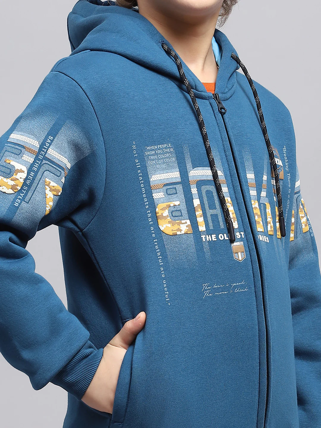 Boys Blue Printed Hooded Full Sleeve Sweatshirt - Image 7