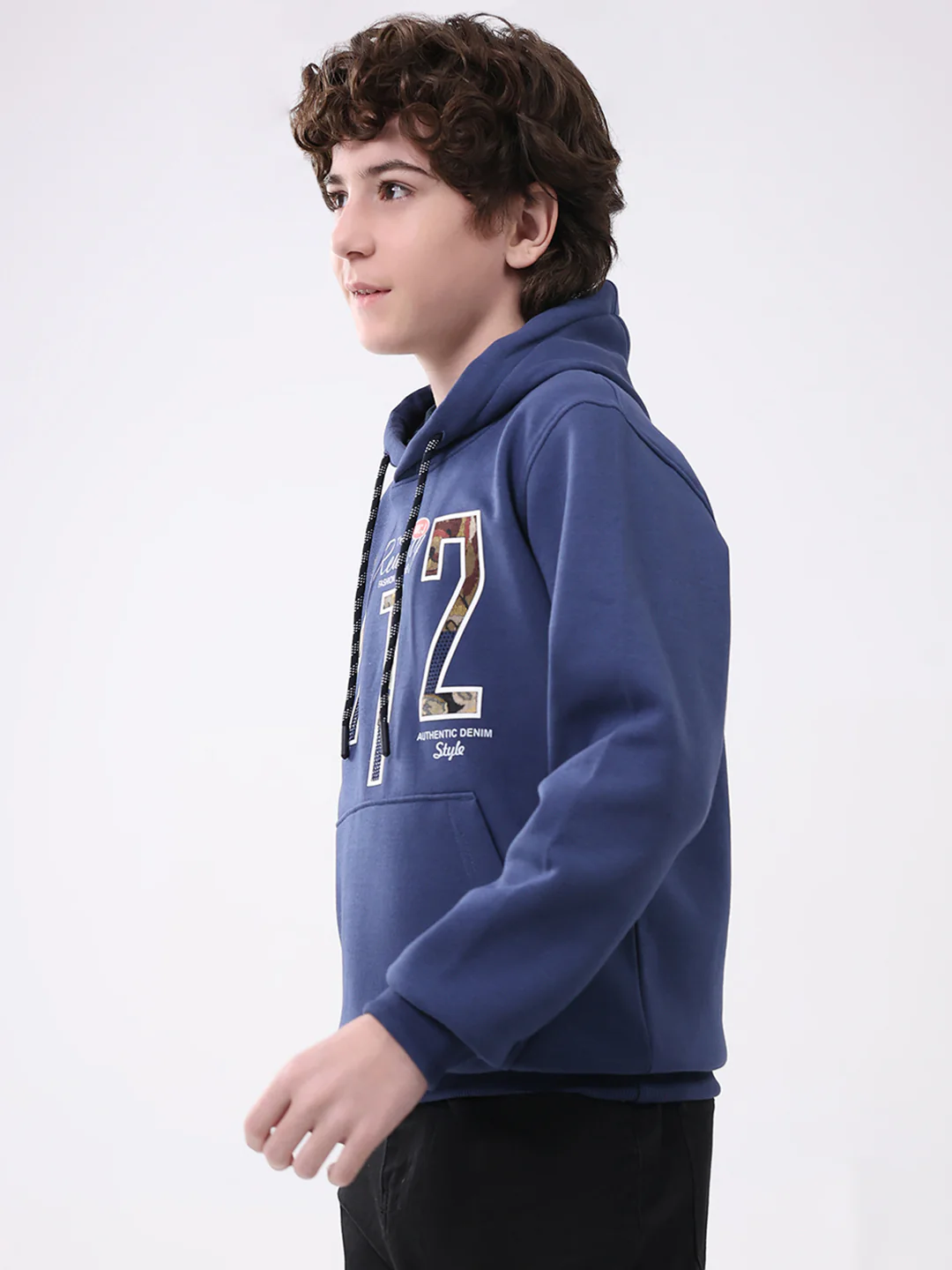 Boys Blue Printed Hooded Full Sleeve Sweatshirt - Image 3