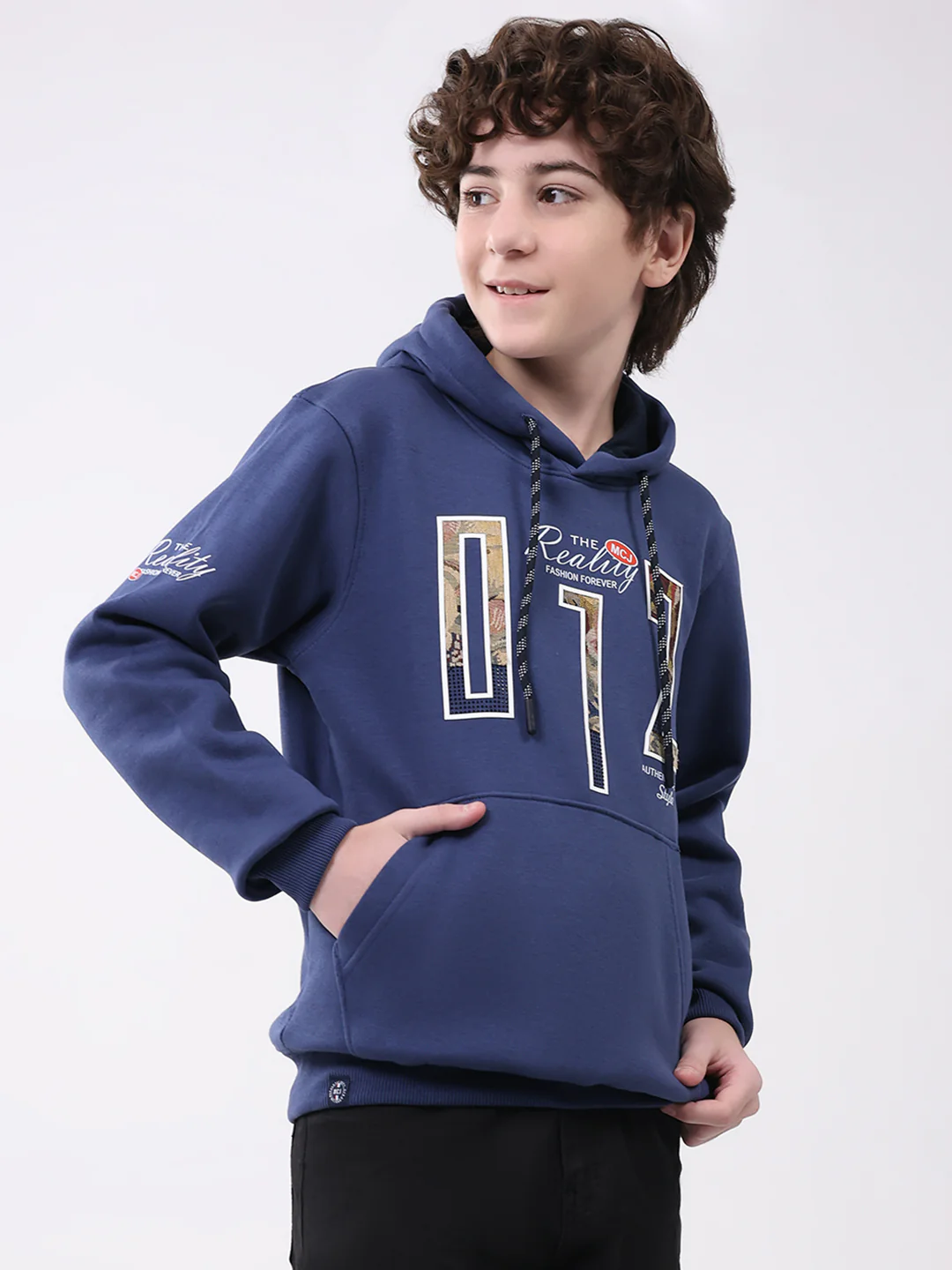 Boys Blue Printed Hooded Full Sleeve Sweatshirt - Image 4