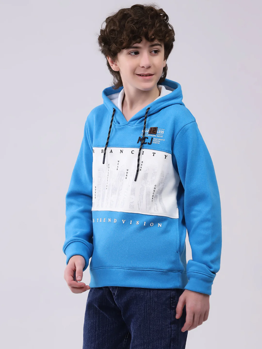 Boys Blue Printed Hooded Full Sleeve Sweatshirt - Image 3