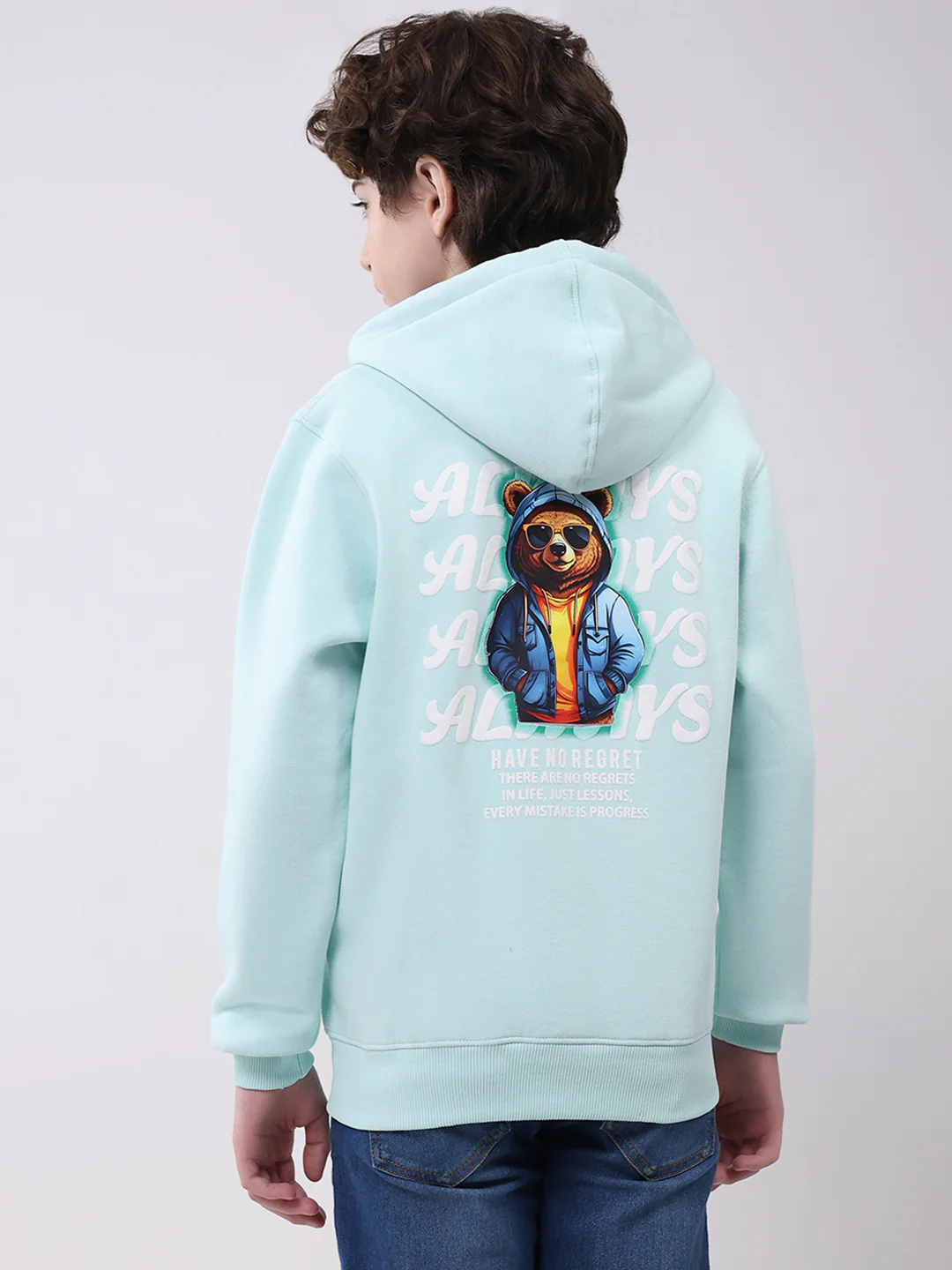 Boys Blue Printed Hooded Full Sleeve Sweatshirt - Image 5