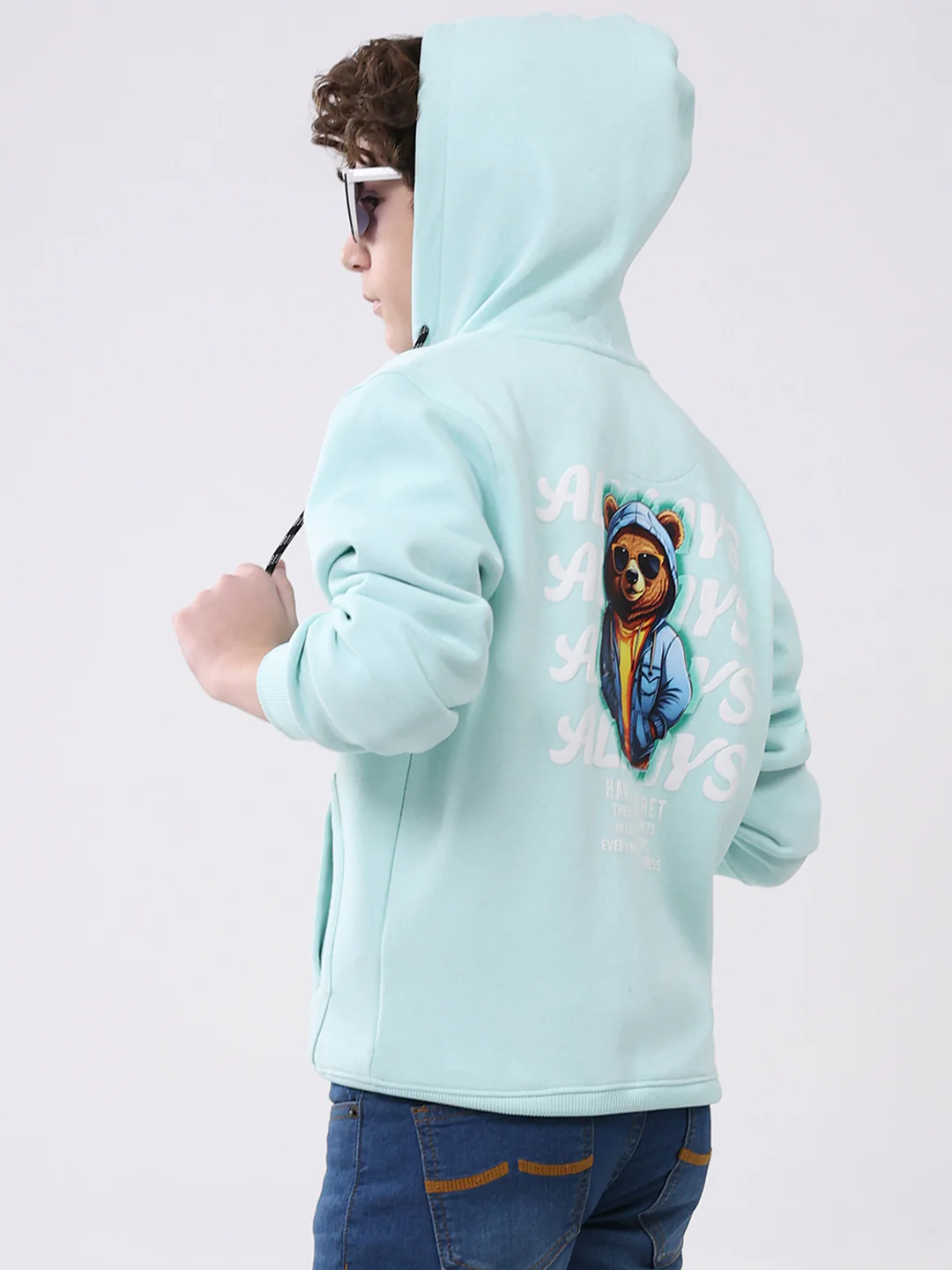 Boys Blue Printed Hooded Full Sleeve Sweatshirt - Image 6