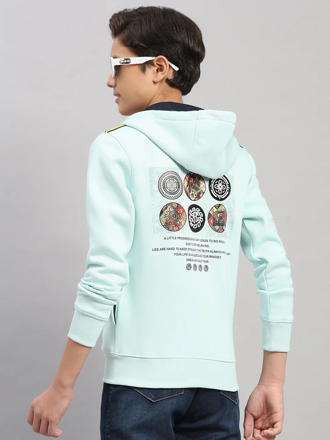Boys Blue Printed Hooded Full Sleeve Sweatshirt - Image 6