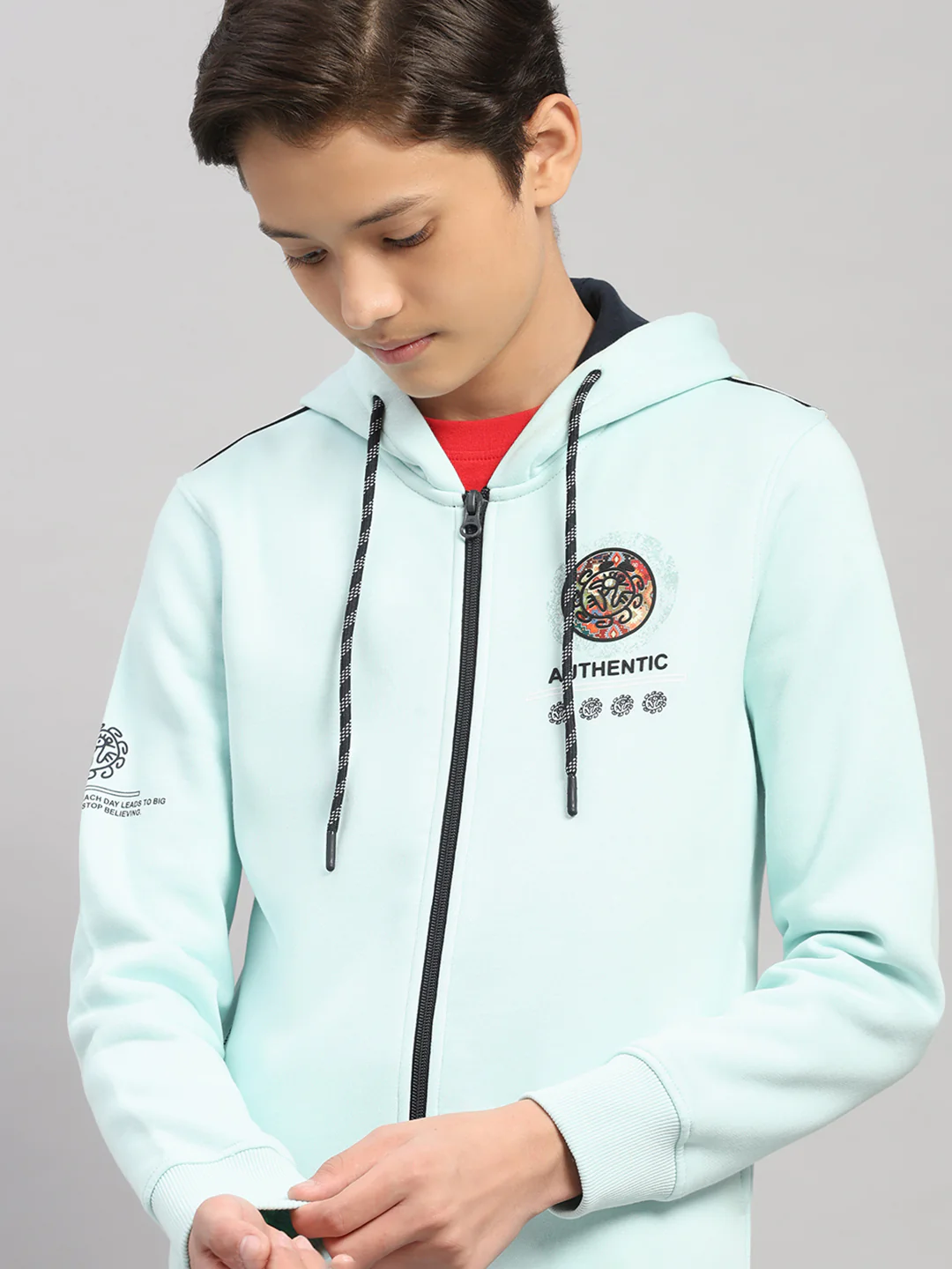 Boys Blue Printed Hooded Full Sleeve Sweatshirt - Image 7