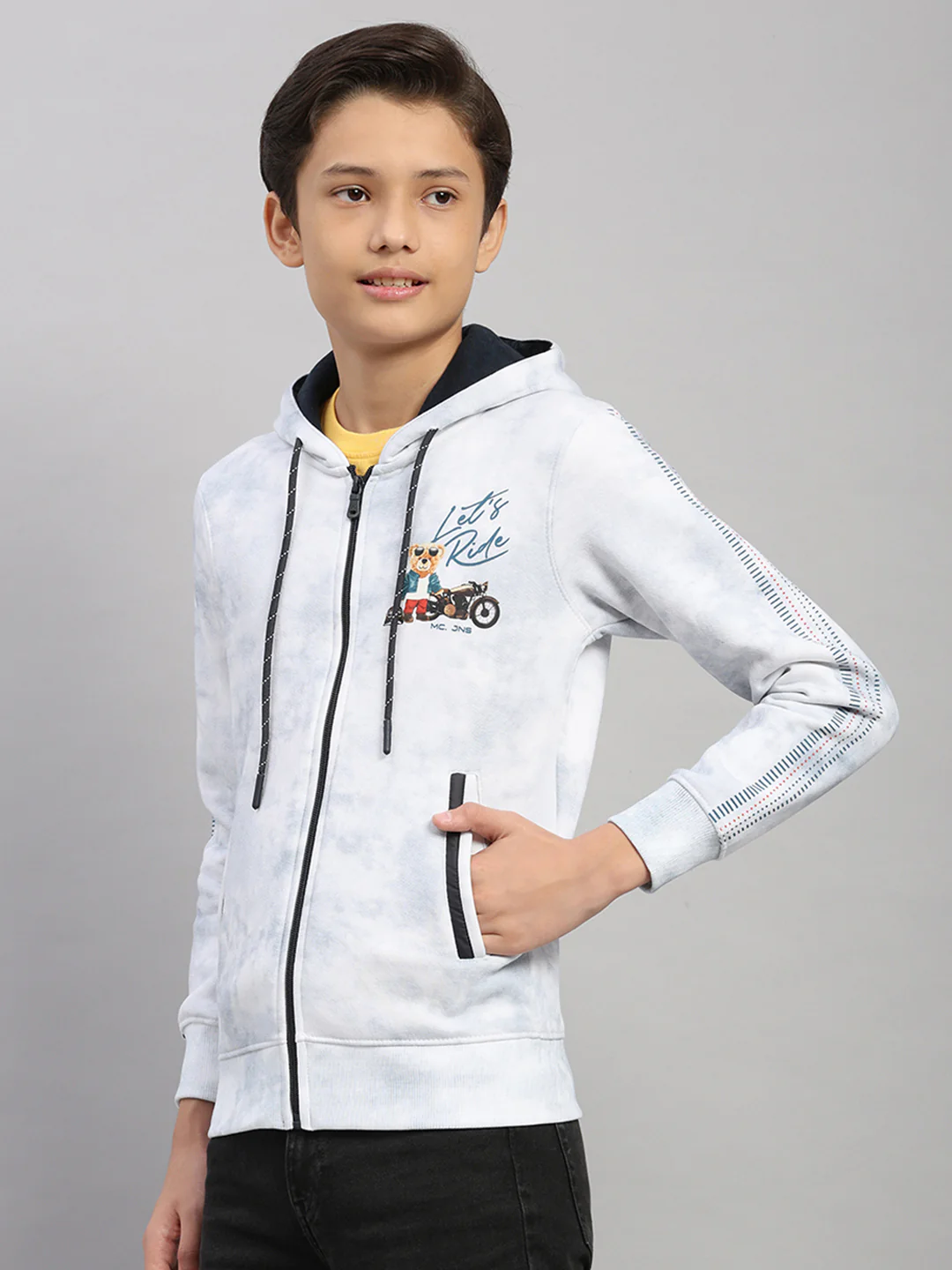 Boys Blue Printed Hooded Full Sleeve Sweatshirt - Image 3