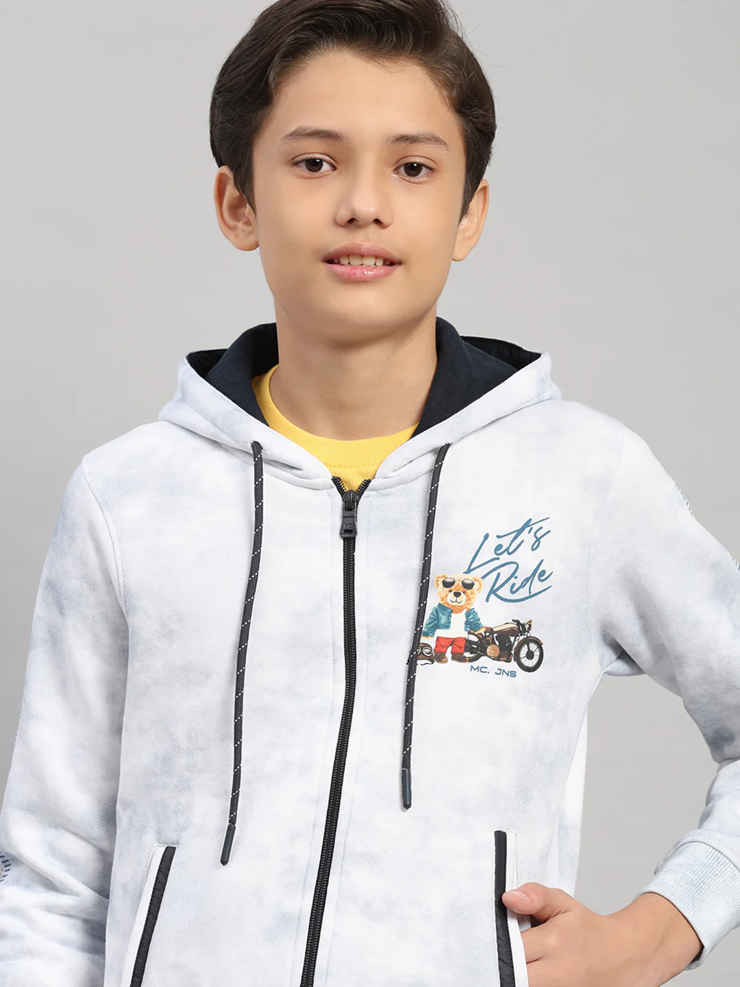 Boys Blue Printed Hooded Full Sleeve Sweatshirt - Image 7